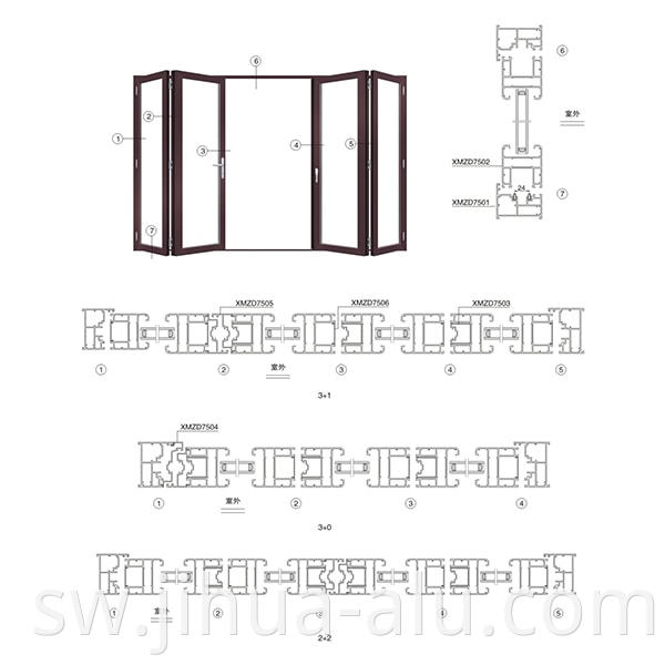 Aluminum XMZD75 Folding Door Series Assembly Structure